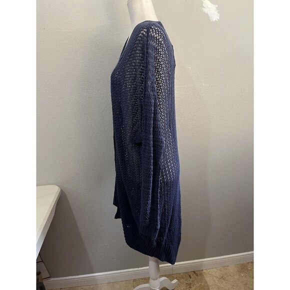 Daisy Fuentes Open Knit Long Cardigan  Size XL Blue Flowy Beachy - Picture 5 of 12